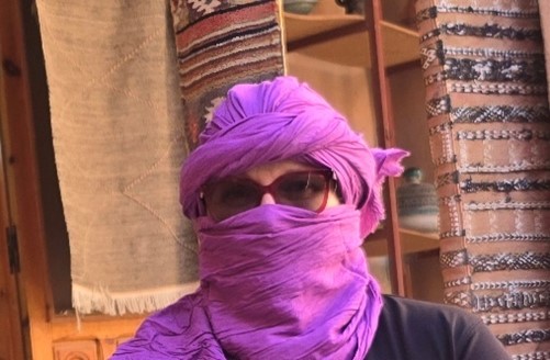 Mary-Joy in her pink head scarf