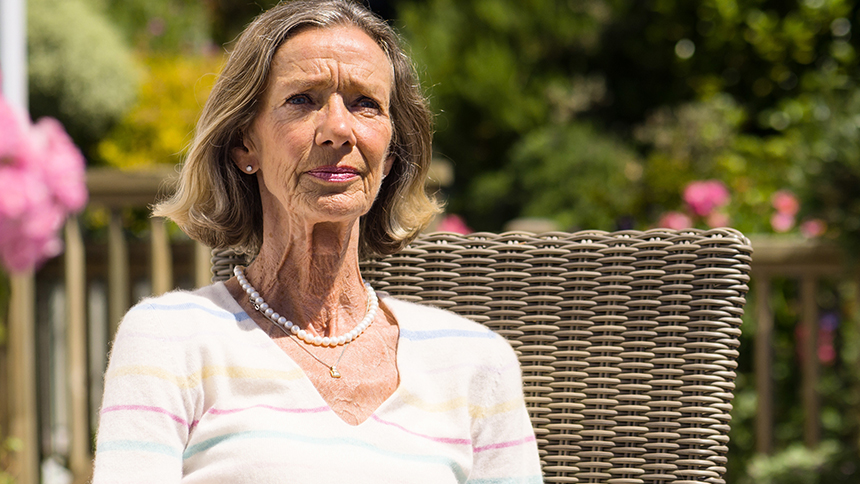 Liz Lane sitting outside