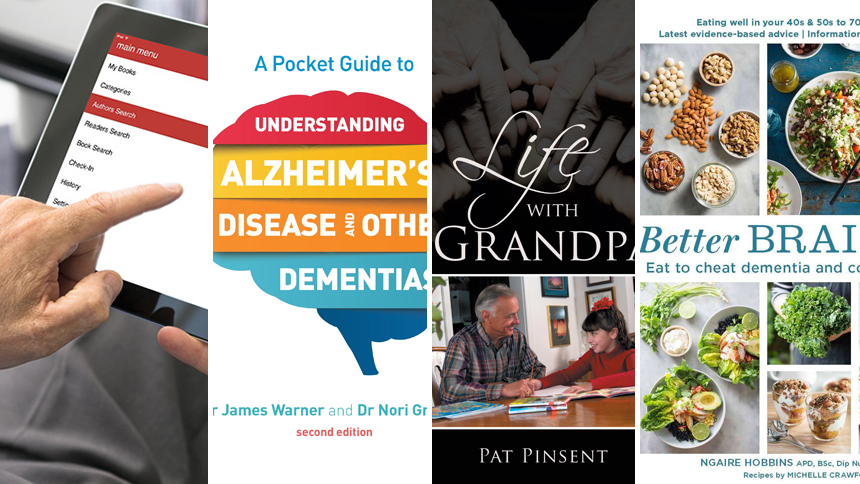 Three book covers and a tablet device