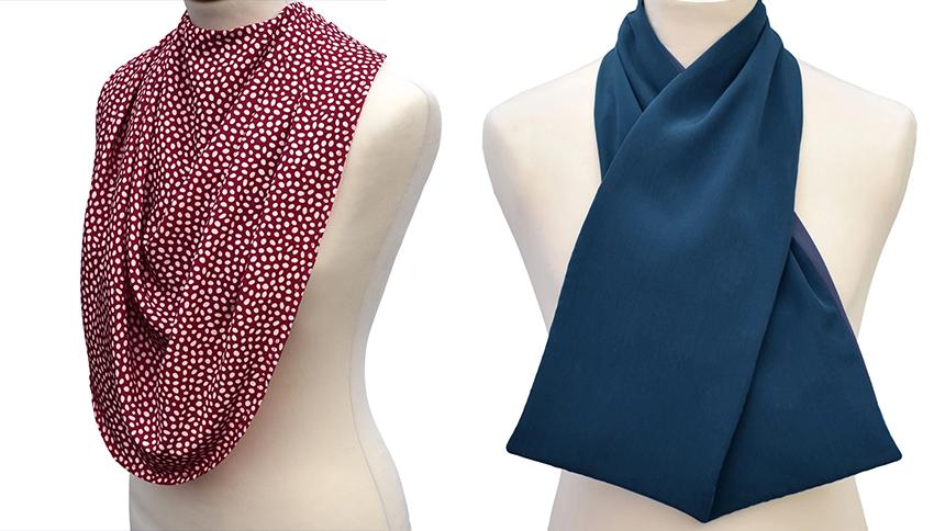 scarf-like clothes protectors on mannequins