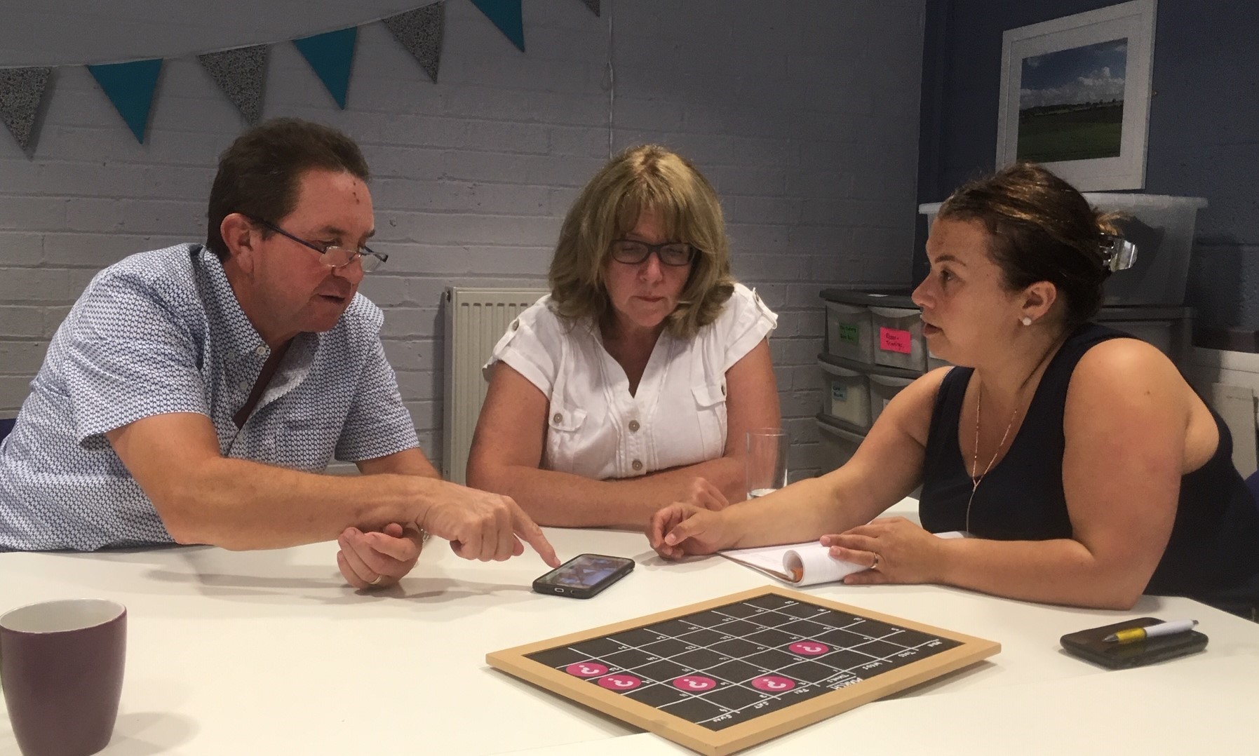 Person with dementia testing phone app with How Do I?