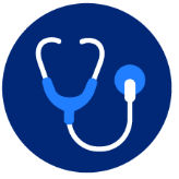 A blue stethoscope on a blue circle