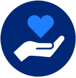 A blue circle with a hand and a heard
