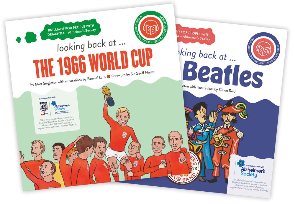 Front covers of Looking back at the 1966 world cup and looking back at the Beatles