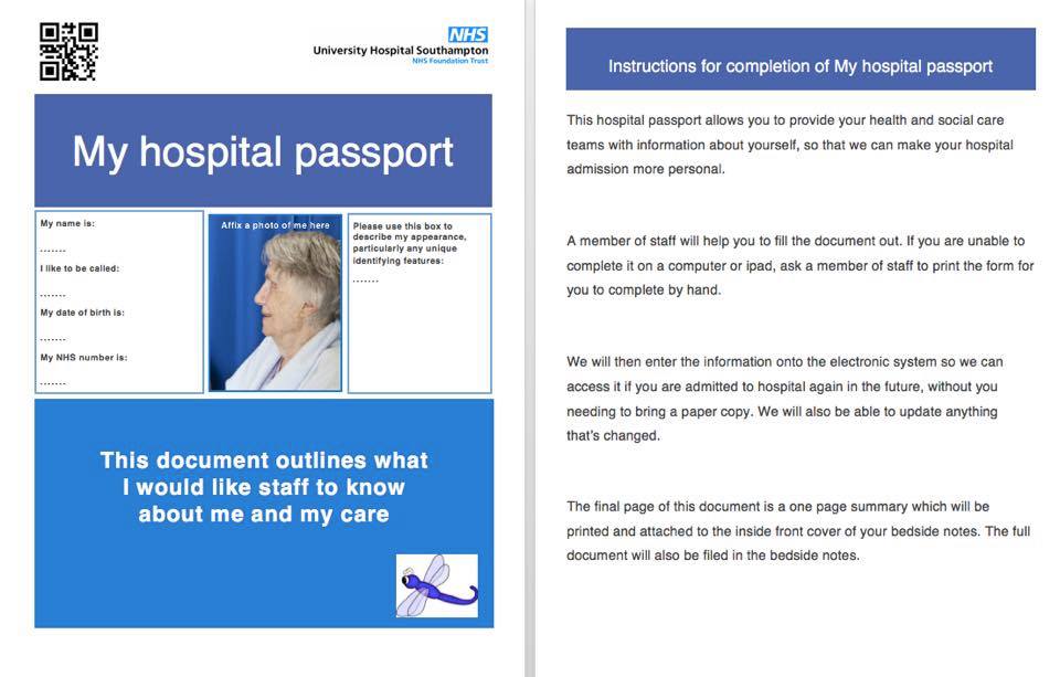 Southampton hospital passport inspired by using 'This Is Me' document.