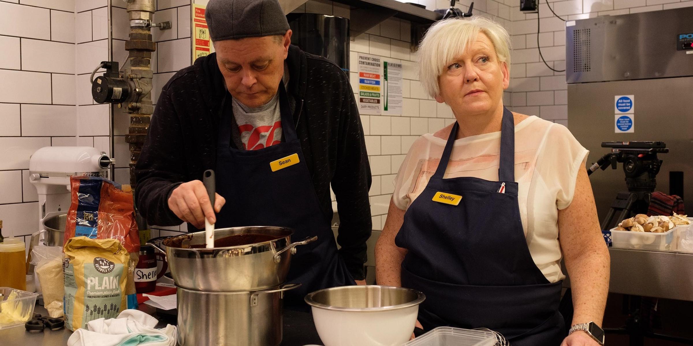 Sean and Shelley working at the restaurant