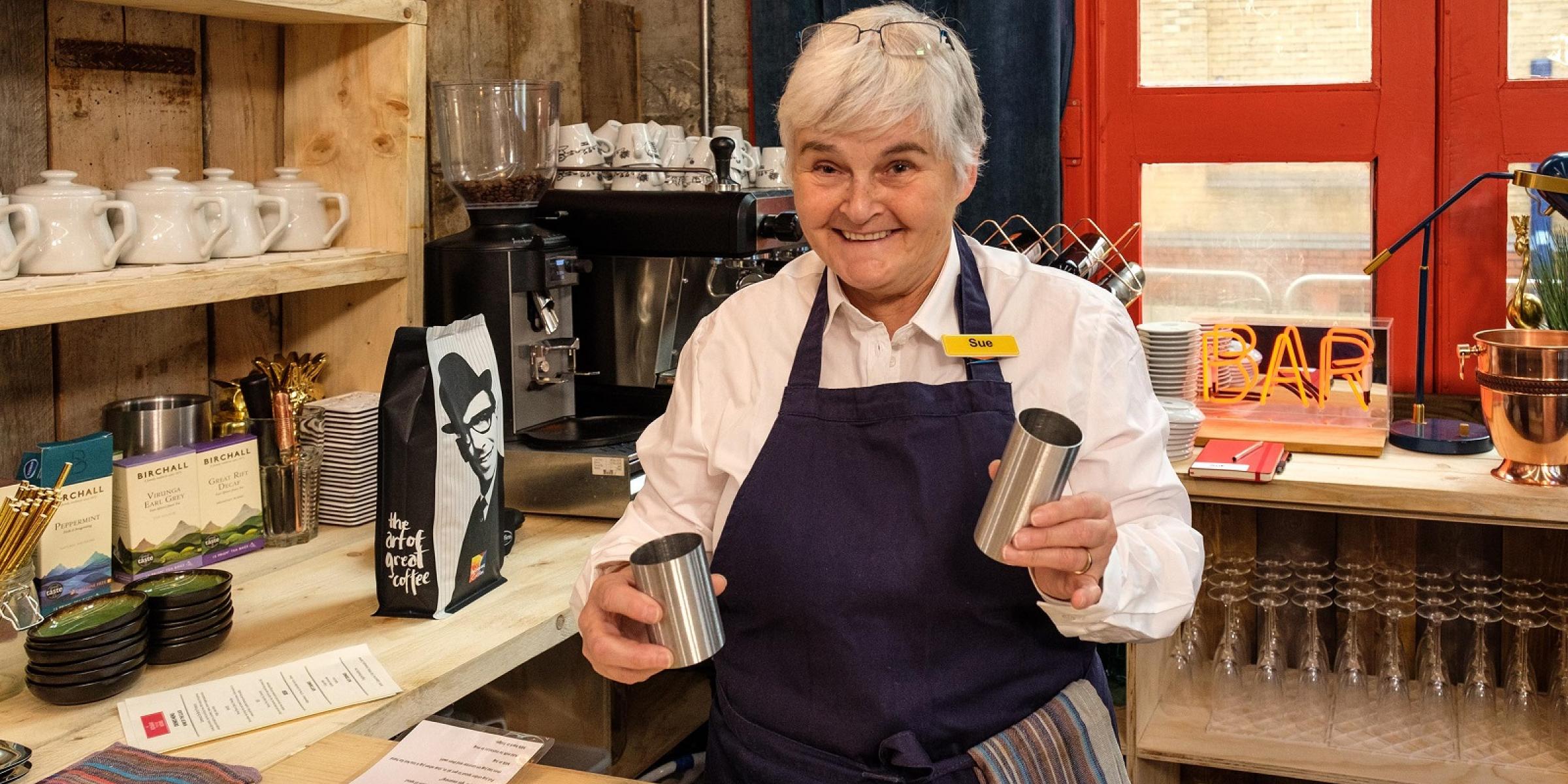 Sue working at the restaurant