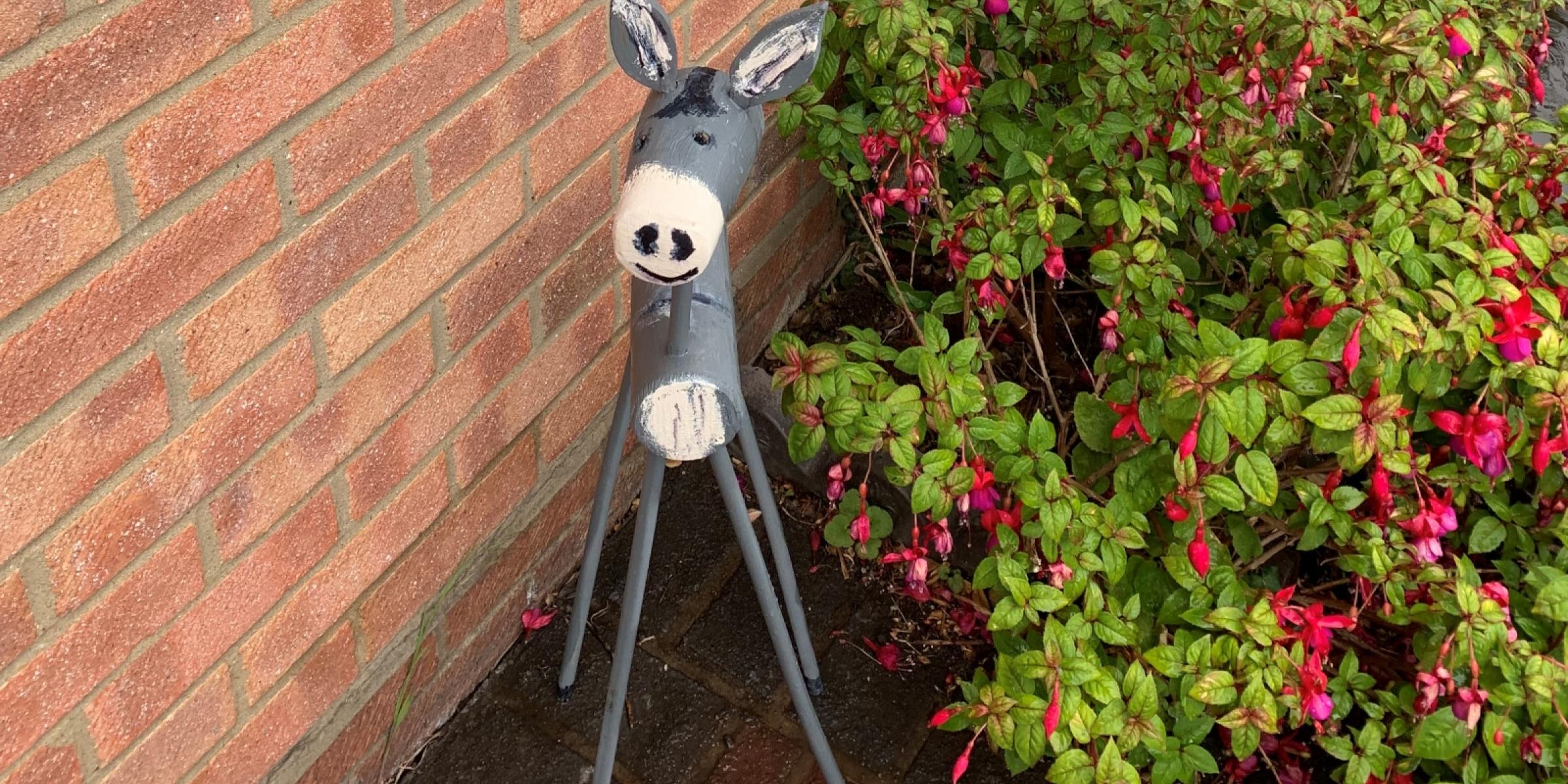 Carl's wooden donkey in a friend's garden