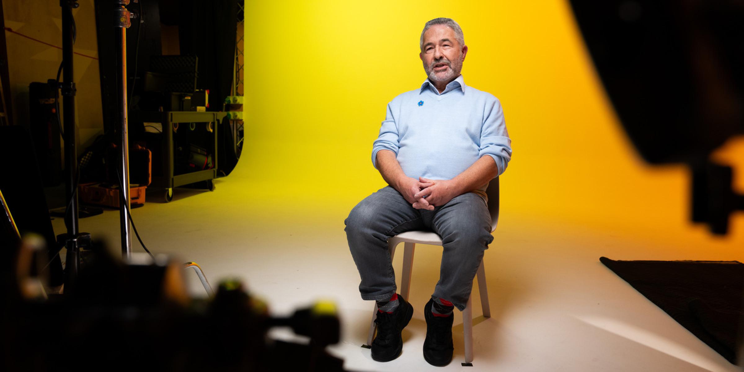 Trevor being filmed for our dementia video has behavioural variant frontotemporal dementia