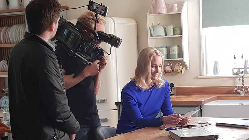 Claire being filmed for the Memory Walk TV advert.