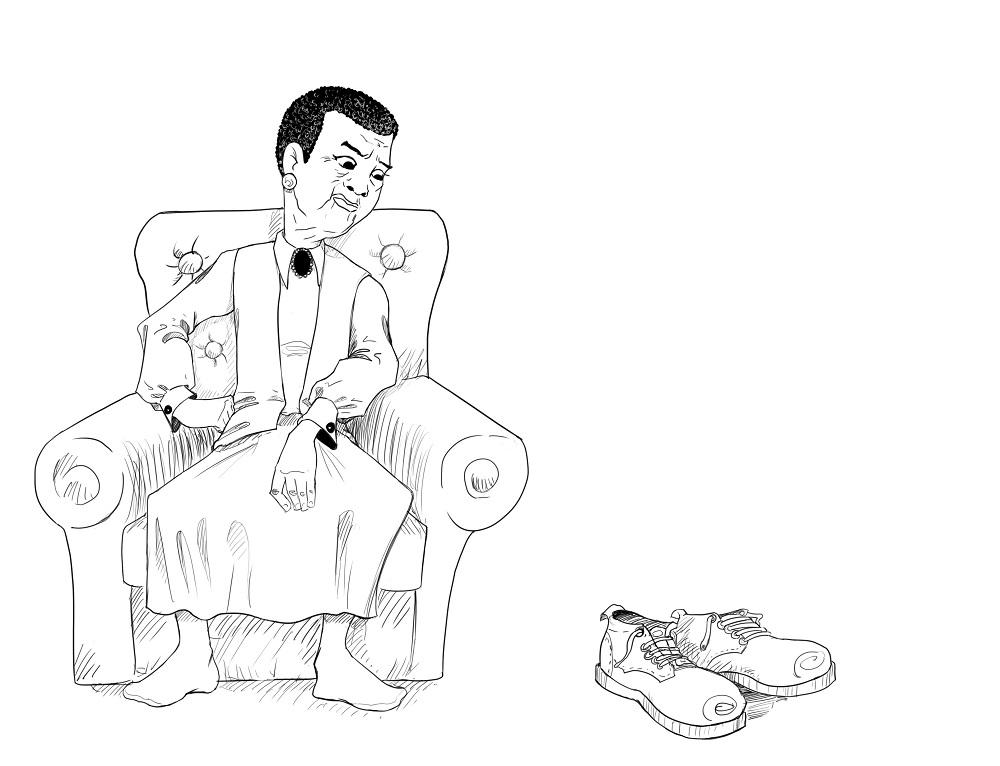 A line drawing of Enomwoyi's mom, Pearl