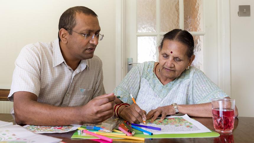 Hanish Shah at home with his mother Kanta.
