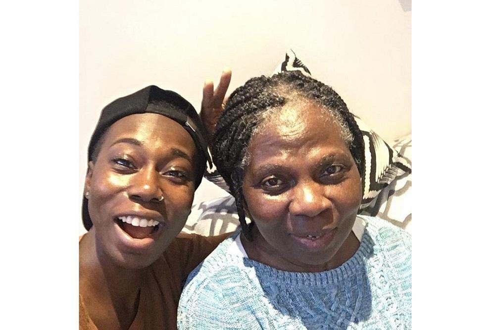 Loretta and her mum, both laughing