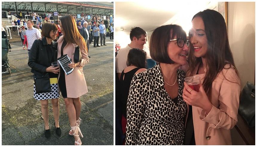 A collage of two photos of Phoebe and Anita