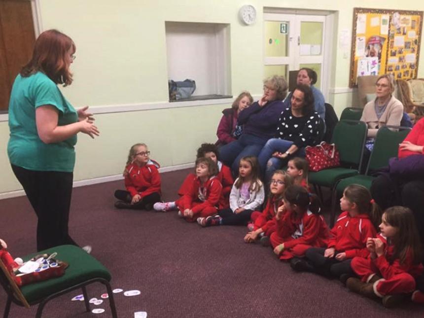 Fiona giving a Girlguiding talk on dementia