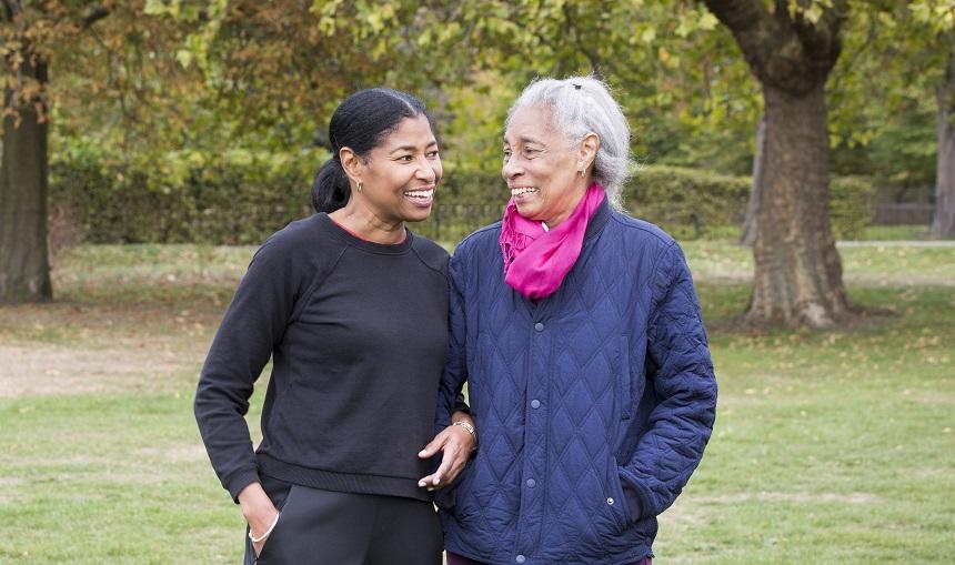 Daphne and Michelle laughing in the park