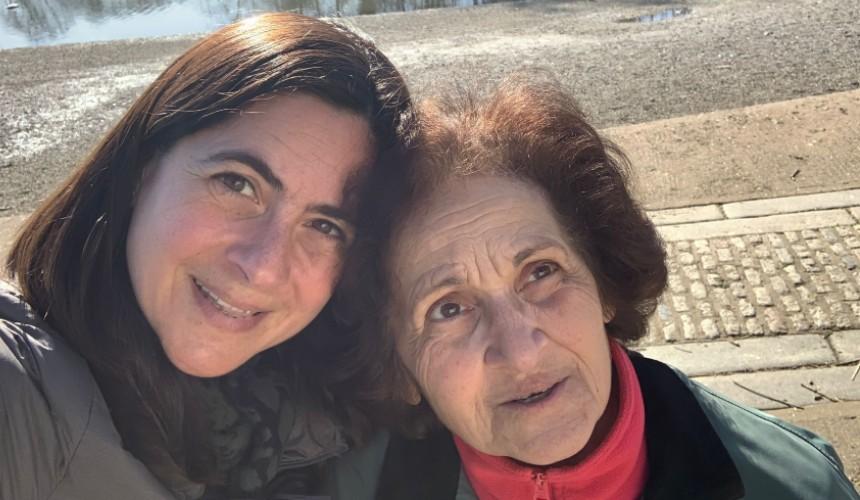 Zoe and Koula pose together in the park