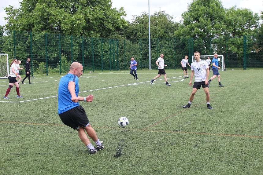 Two men playing football