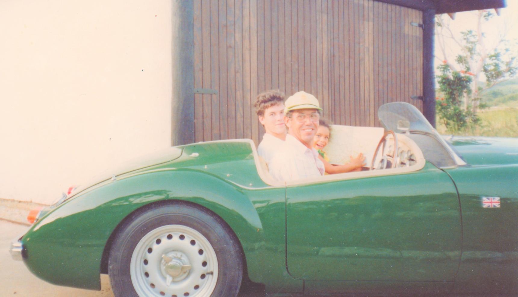 Robert Davis with his family in the Twin Cam