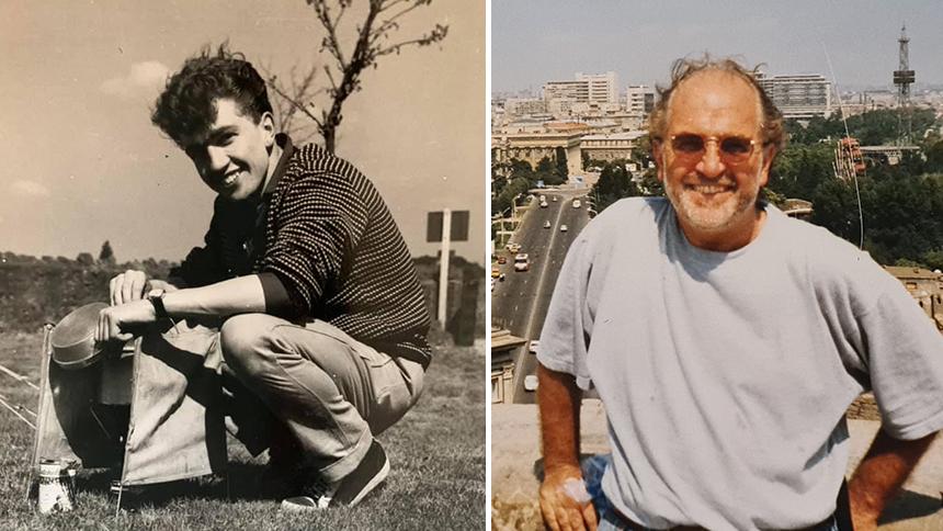 Two pictures of Roy in his younger days, one as a young man on the left, and one when he is slightly older on his travels, on the right.