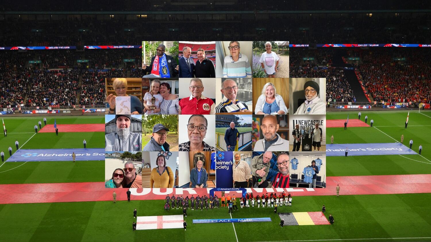A montage image of the 22 mascots overlaid on the Wembley pitch