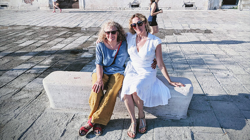 Helen Rimell with her mum Sue while on holiday