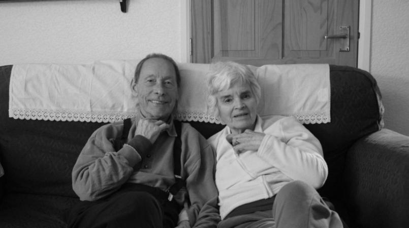 Kyra's grandparents, Aubrey and Winnifred, watching TV together