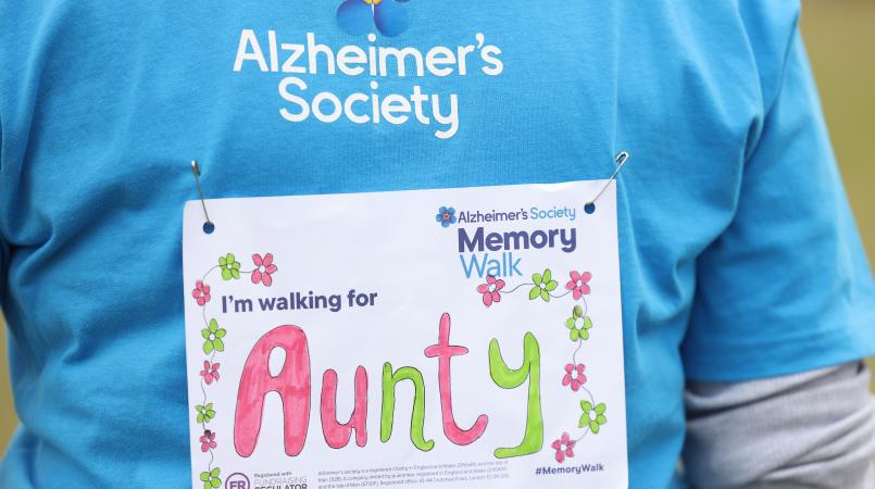 Close up of a walking for label with the name Aunty on it in colourful writing